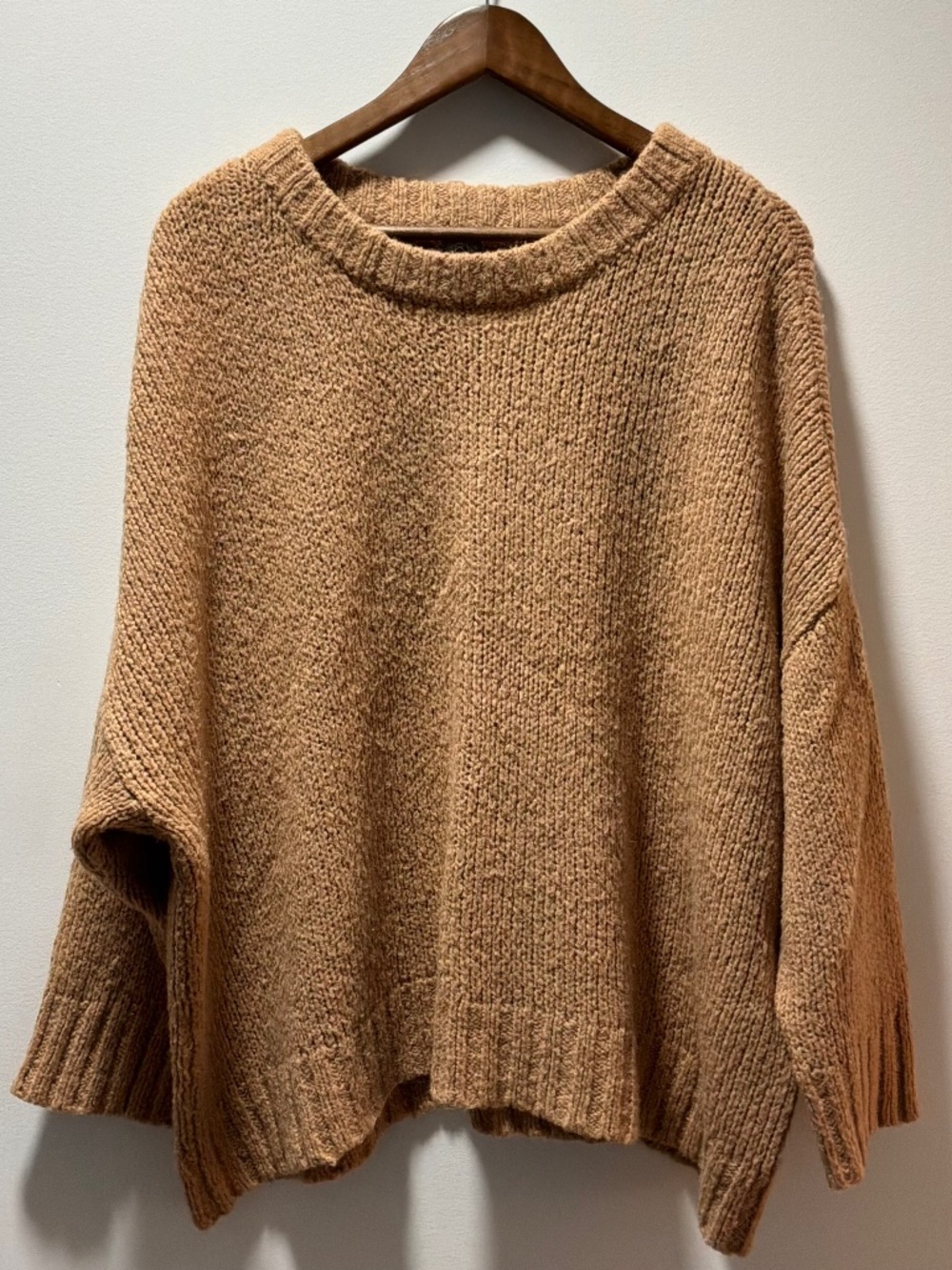 Aerie Chunky oversized Crewneck Sweater Tan Camel Wool Alpaca Blend Size XL